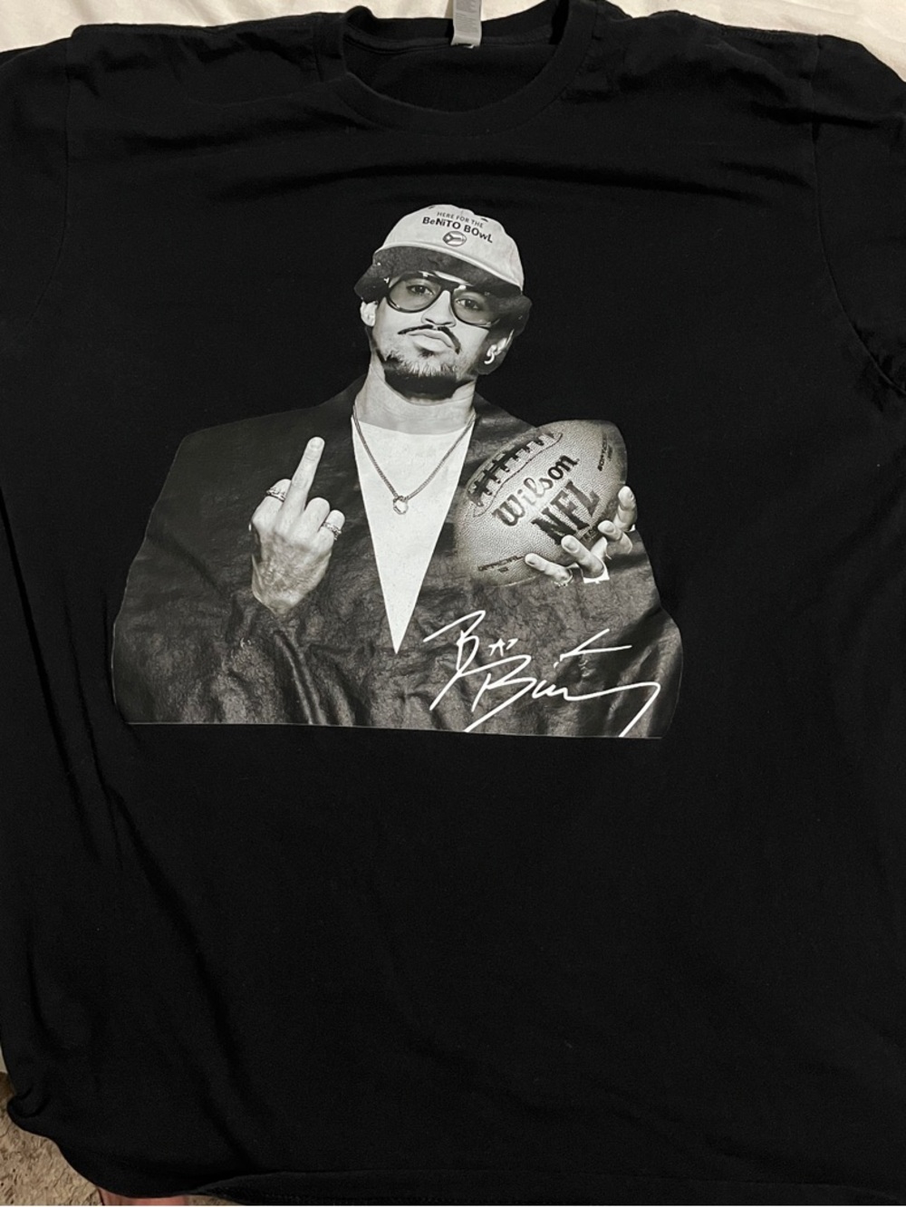 Bad Bunny Black Graphic Men’s T‑Shirt with Monochrome Portrait